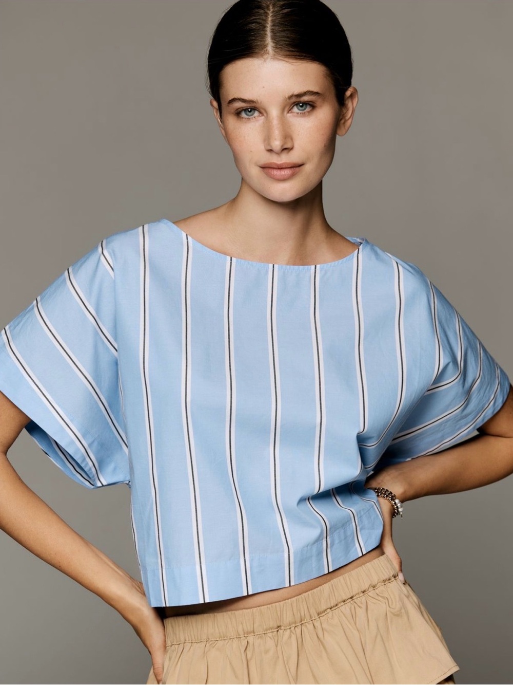 Maeve Blue and Cream Striped Boxy Crop Top - Picture 5 of 5